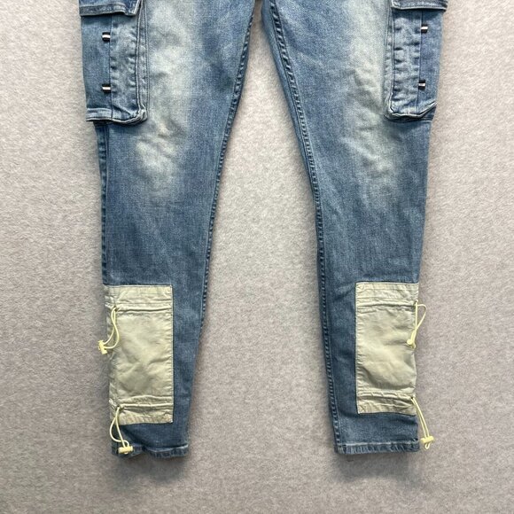 Serenede Men's 36 Cyber Cloud Cargo Jeans Bungee Cords Pockets Skinny Streetwear - Picture 11 of 14